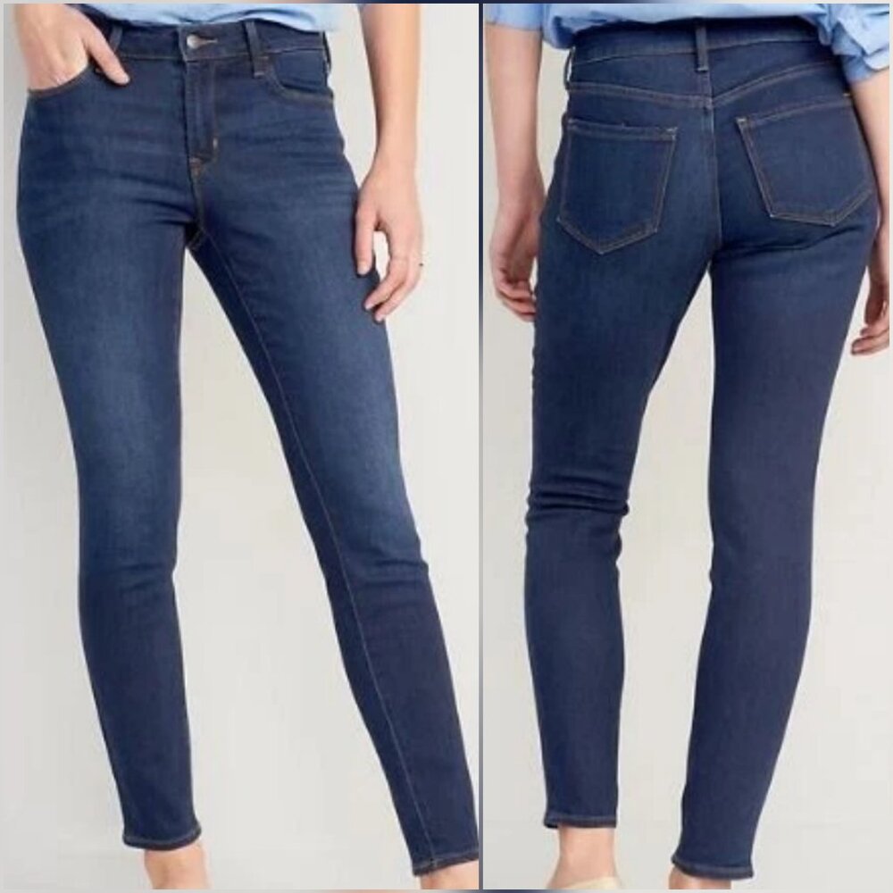 Old Navy Pop Icon Skinny Mid-Rise Dark-Wash Blue Denim Jeans - (8)